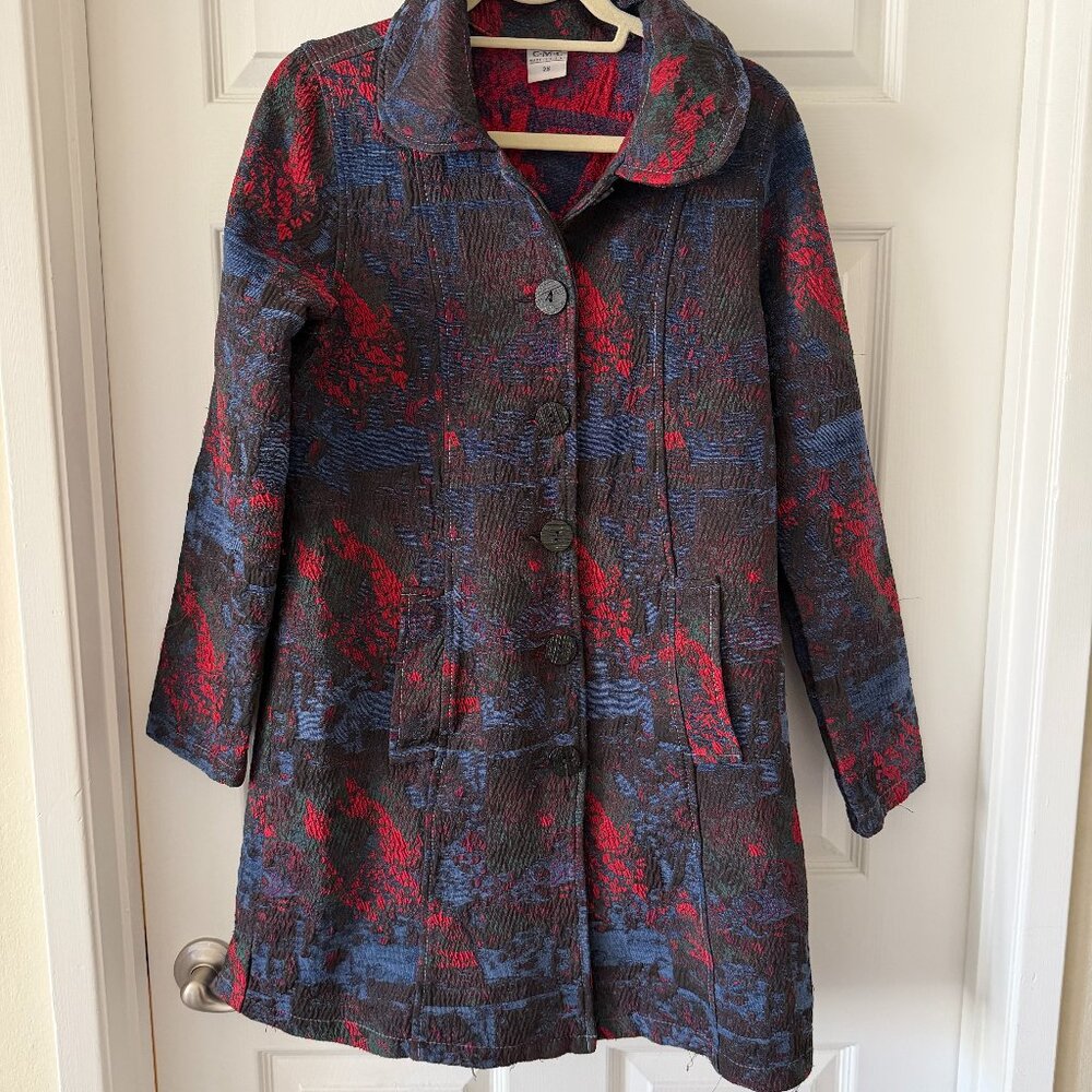 C.M.C Made in USA Tapestry Coat XS Red Blue Floral